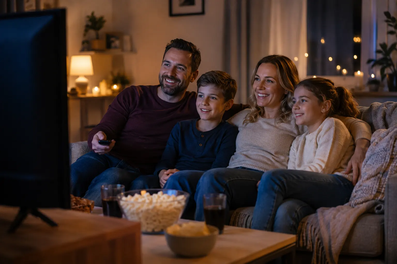 Familj ser på tv-serier